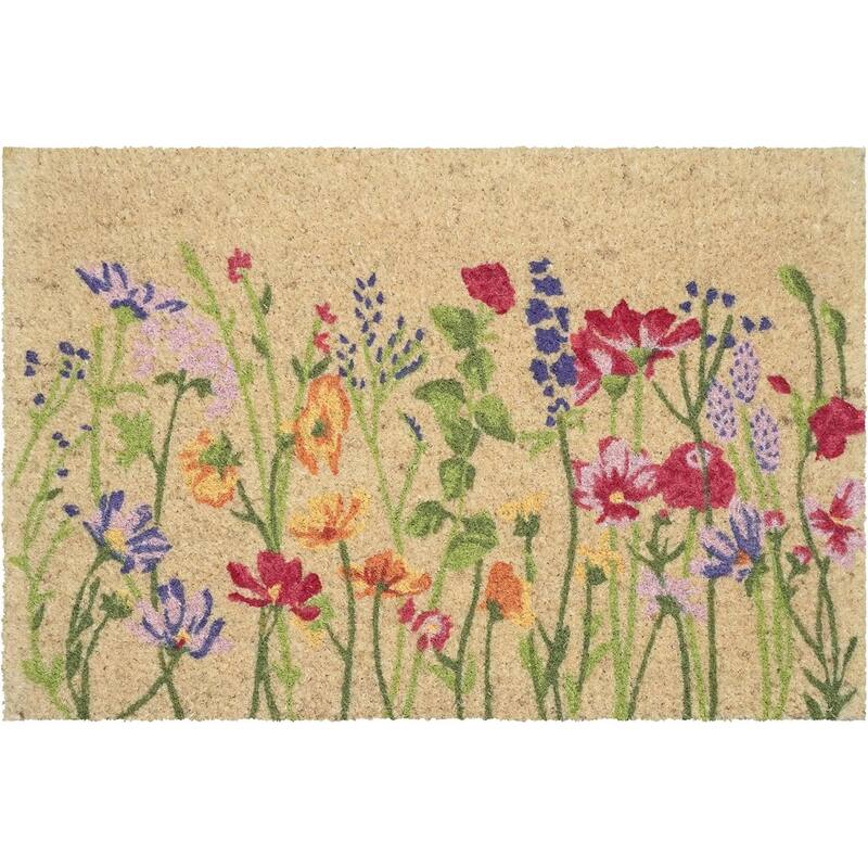 HomeRoots 24" X 36" Brown Green And Purple Floral Outdoor Coir Door Mat - 24.00' X '36.00