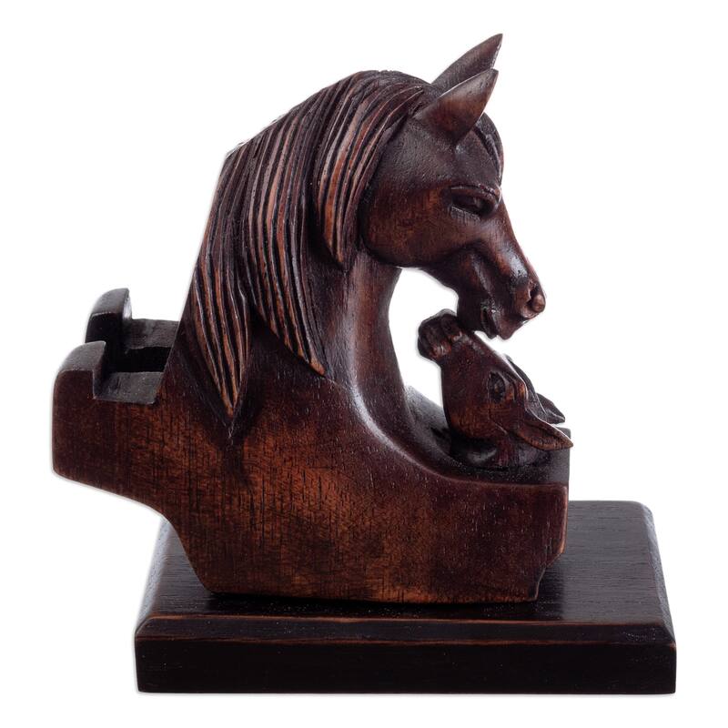 Novica Handmade Mother Mare Wood Phone Holder