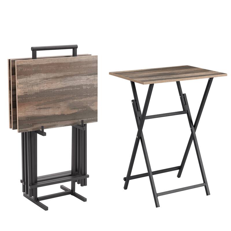 TV Trays for Eating Set of 4 with Stand,Folding Snack Tray Table Set,Folding TV Dining Tables for Small Space