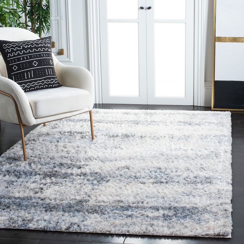 SAFAVIEH Berber Shag Fredrika Modern 1.2-inch Thick Rug - 3'3" x 5'3" - Ivory/Charcoal
