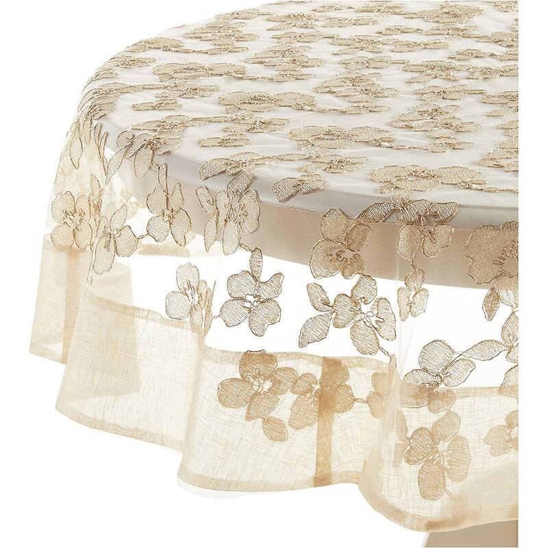 Violet Linen Ribbon Rose Mesh Lace Pattern Tablecloth