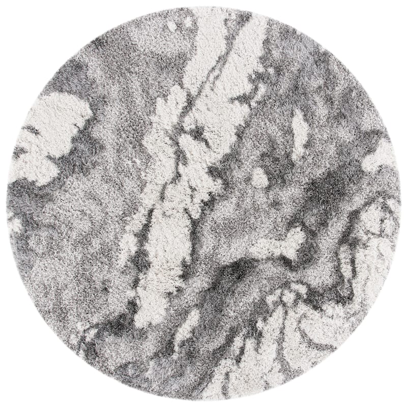 SAFAVIEH Horizon Shag Remona 2.6-inch Thick Rug - 8' Round - Grey/Ivory
