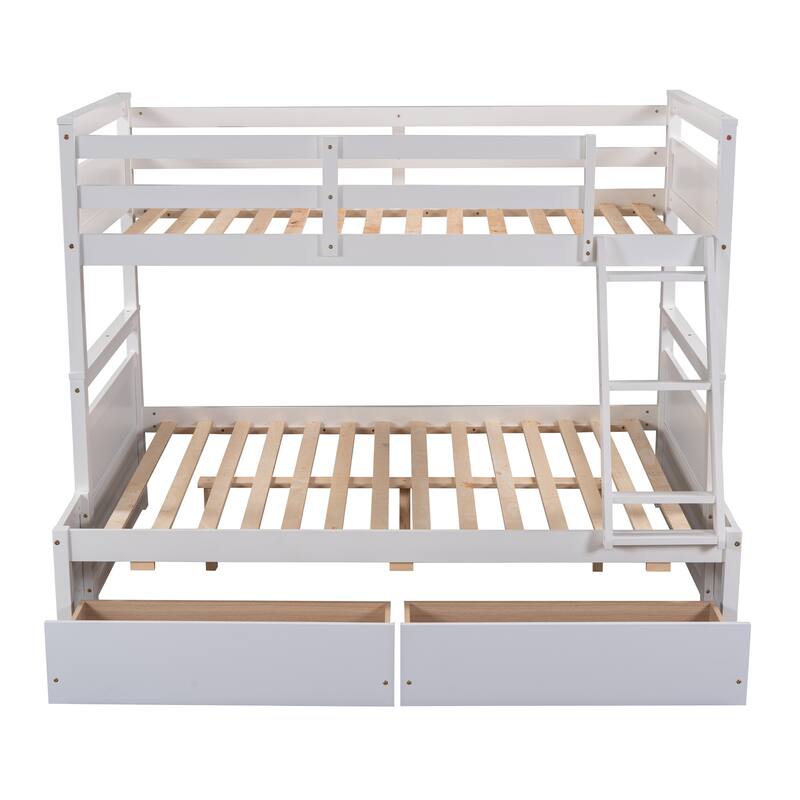 Twin over Full Bunk Bed with Storage Drawers, White - Space-Saving Design for Sleepovers