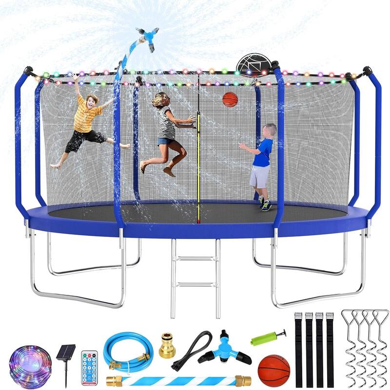 Upgraded 8FT/10FT/12FT/14FT Trampoline, Outdoor Trampoline with Basketball Hoop - 12FT