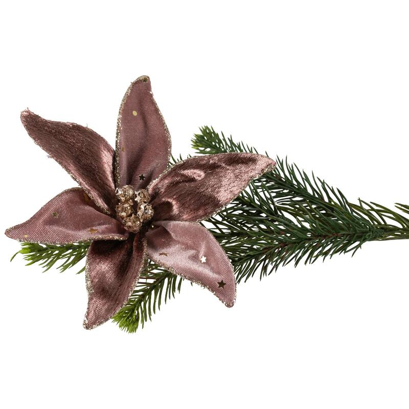 Glittered Flower Christmas Clip-on Ornament - 6" - Plum Purple