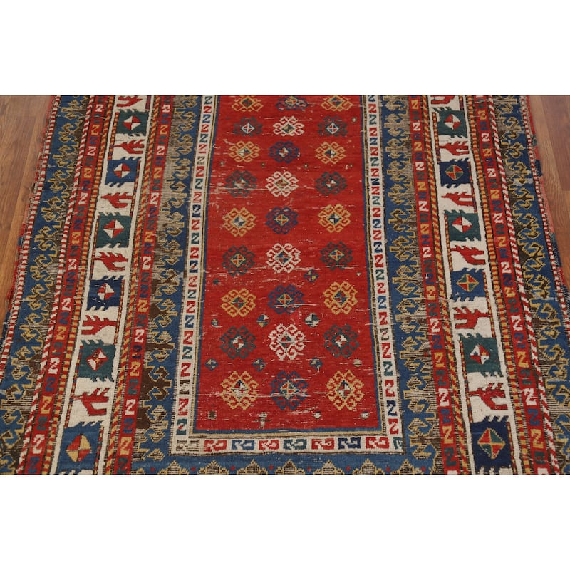 Hand Knotted Oriental 100% Wool Carpet Traditional Geometric Red Kazak Area Rug - 8' 0'' X 4' 9''