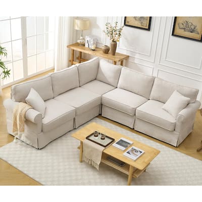 Modular Sectional Sofa, Convertible L-Shaped Upholstered Couch with Rolled Arms, Classic Reversible Corner Sofa for Living Room