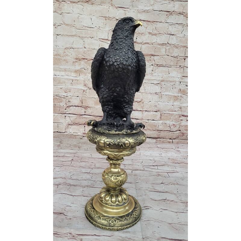 Hot Cast Bronze Eagle On Golden Pedestal Signed Original Wildlife Birds Art By Milo