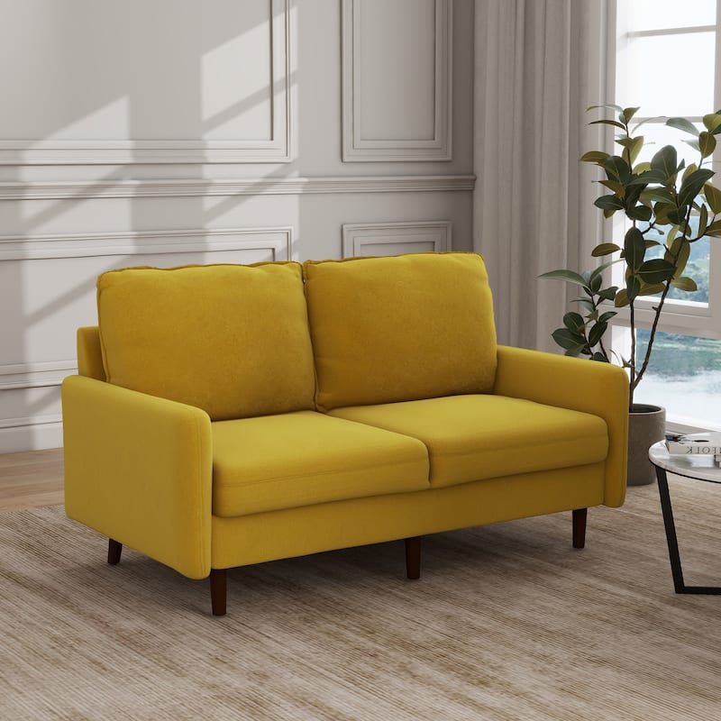 Modern Loveseat Velvet Wood Legs Sofa