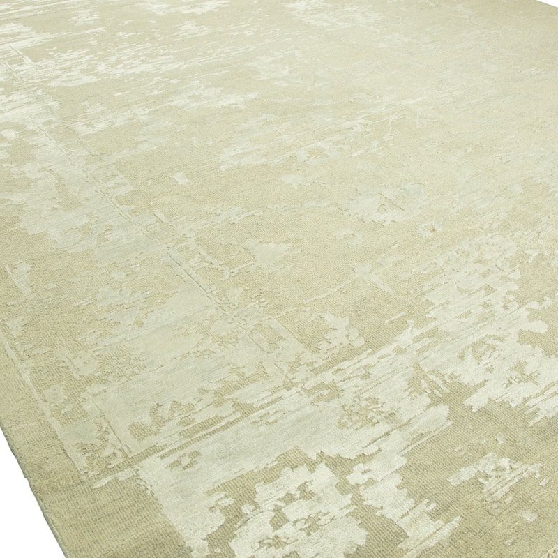 Transitional Beige Hand-Knotted Wool & Viscose Area Rug