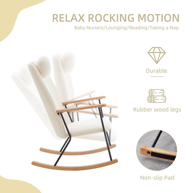 Accent Rocking Chair with Adjustable Headrest Pillow - White