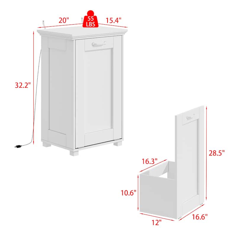 Tilt Out Trash Cabinet with Ozone Odor Control, Wooden Hidden Garbage Bin Cabinet for Kitchen, Laundry Hamper Cabinet