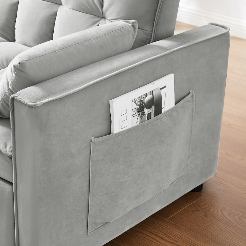 3 in 1 Convertible Sleeper Sofa Bed, Velvet Futon Sofa Bed, Small Loveseat Sofa with Reclining Back, Pillows & Pockets