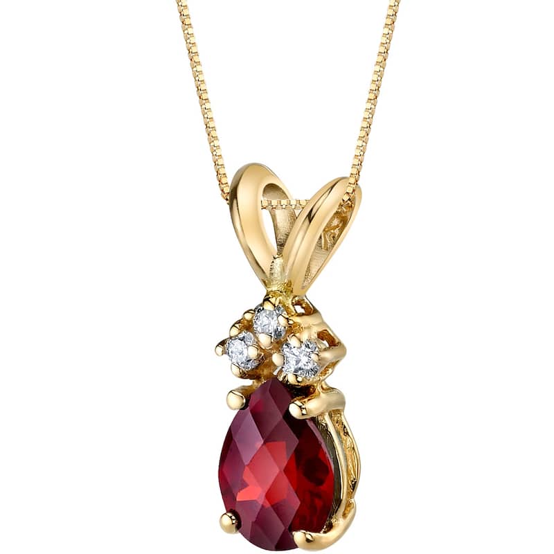 1 ct Pear Shape Garnet and Diamond Pendant in 14k Yellow Gold