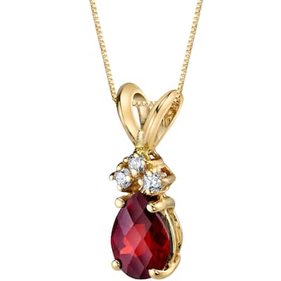 1 ct Pear Shape Garnet and Diamond Pendant in 14k Yellow Gold