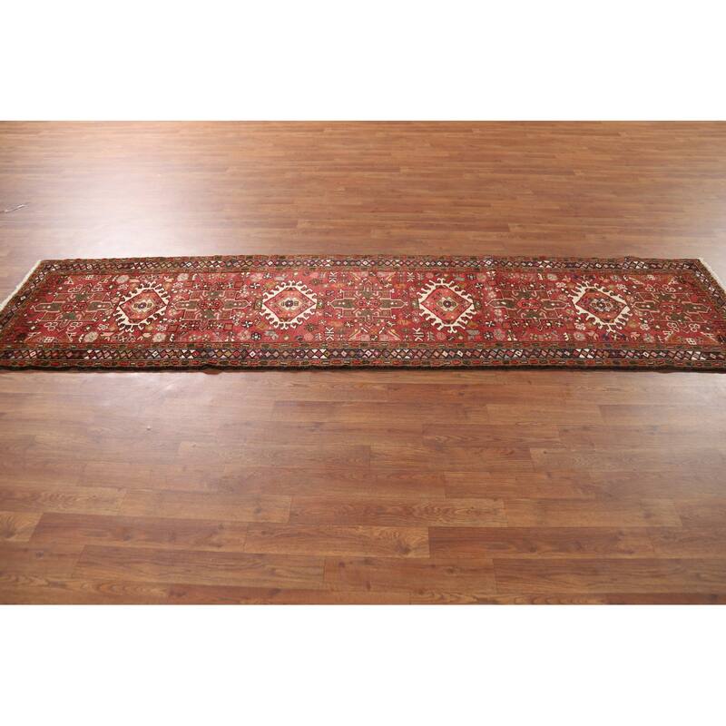 Tribal Gharajeh Persian Runner Rug Handmade Red Wool Carpet - 2'4" x 9'4"