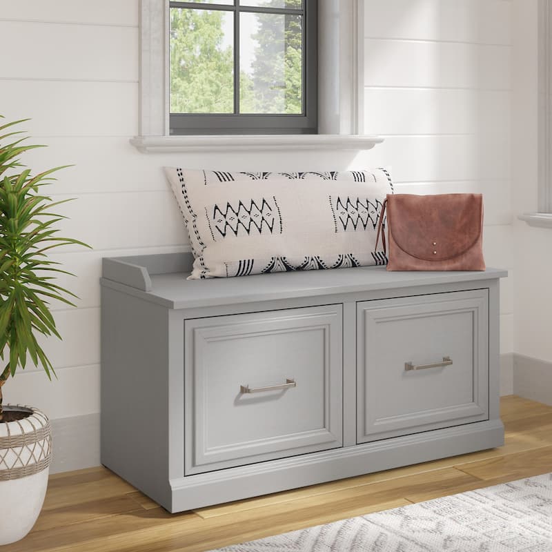 Woodland 40W Shoe Storage Bench with Doors by Bush Furniture - Cape Cod Gray
