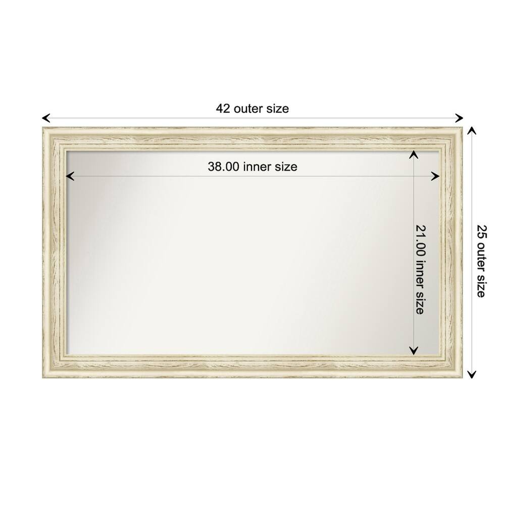 Country White Wash Framed Non-Beveled Custom Wall Mirror, Bathroom Vanity Mirror