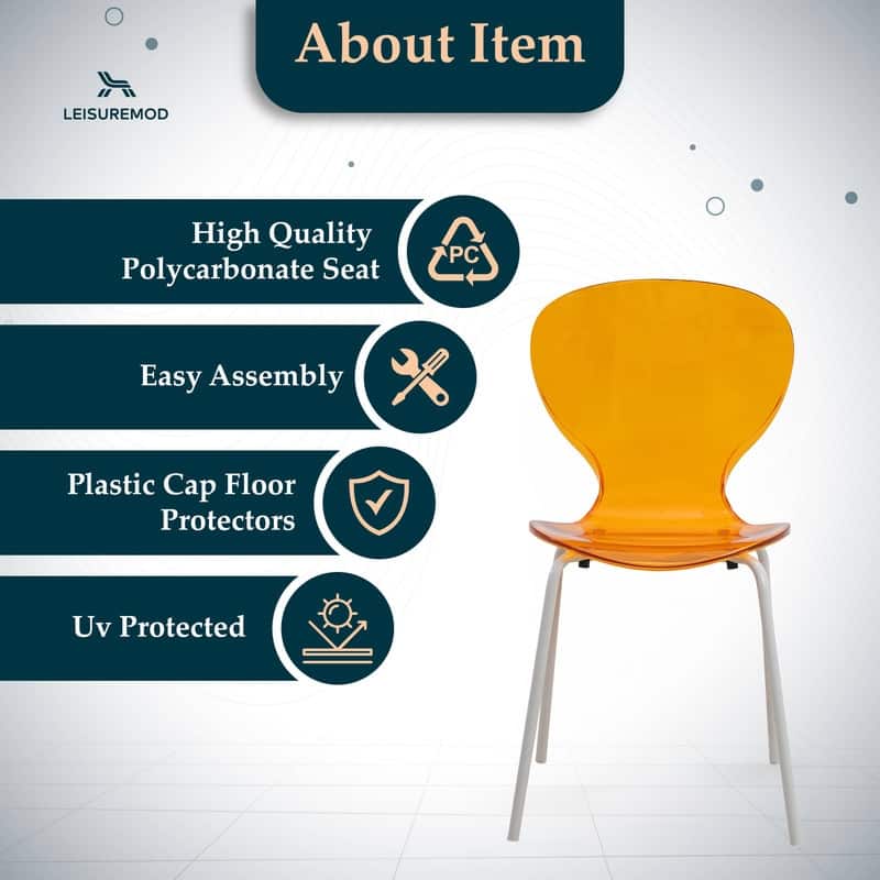 Oyster Modern Armless Dining Accent Chair with Transparent Seat and Stainless Steel Legs for Home Kitchen or Offices (Set of 4)