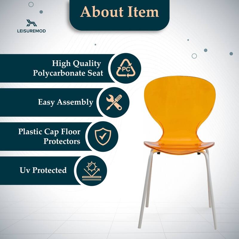 Oyster Modern Transparent Stackable Dining Accent Chair with X-Frame Stainless Steel Legs for Indoor Outdoor (Set of 2)