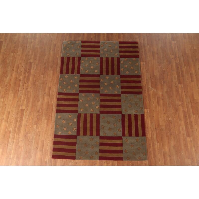 Checkered Gabbeh Oriental Area Rug Hand-Tufted Wool Carpet - 5'0" x 8'0"