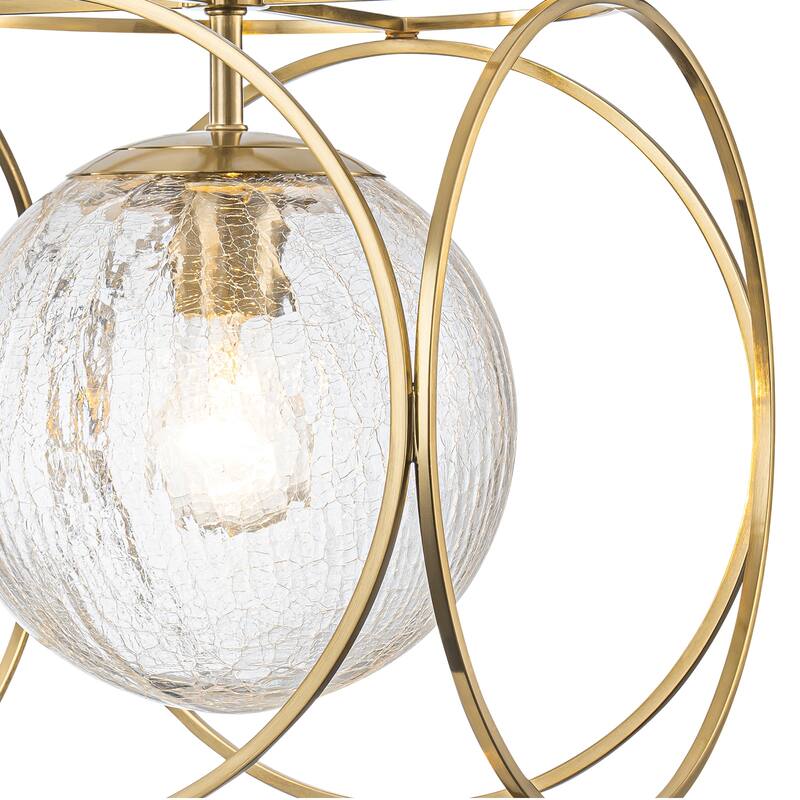 11.5" Metal Frame Clear Crackled Glass Globe Pendant Light Modern - Dia.11.5-in