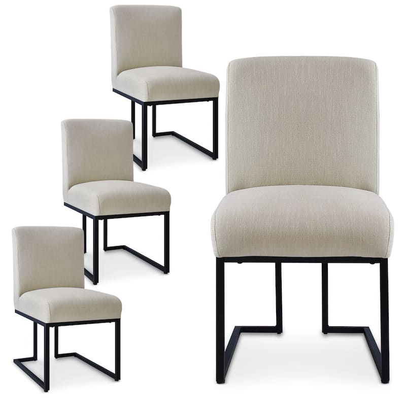 Chenille Upholstered Dining Chair with Black Metal Legs