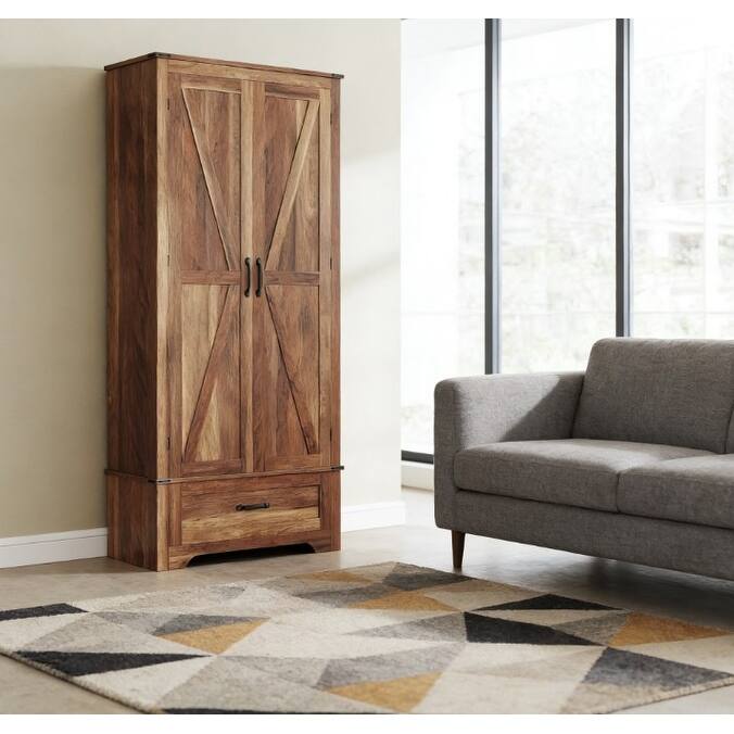 Rossetta Rustic-Chic Farmhouse Design Kitchen Pantry Cabinet with Adjustable Shelves and Drawer