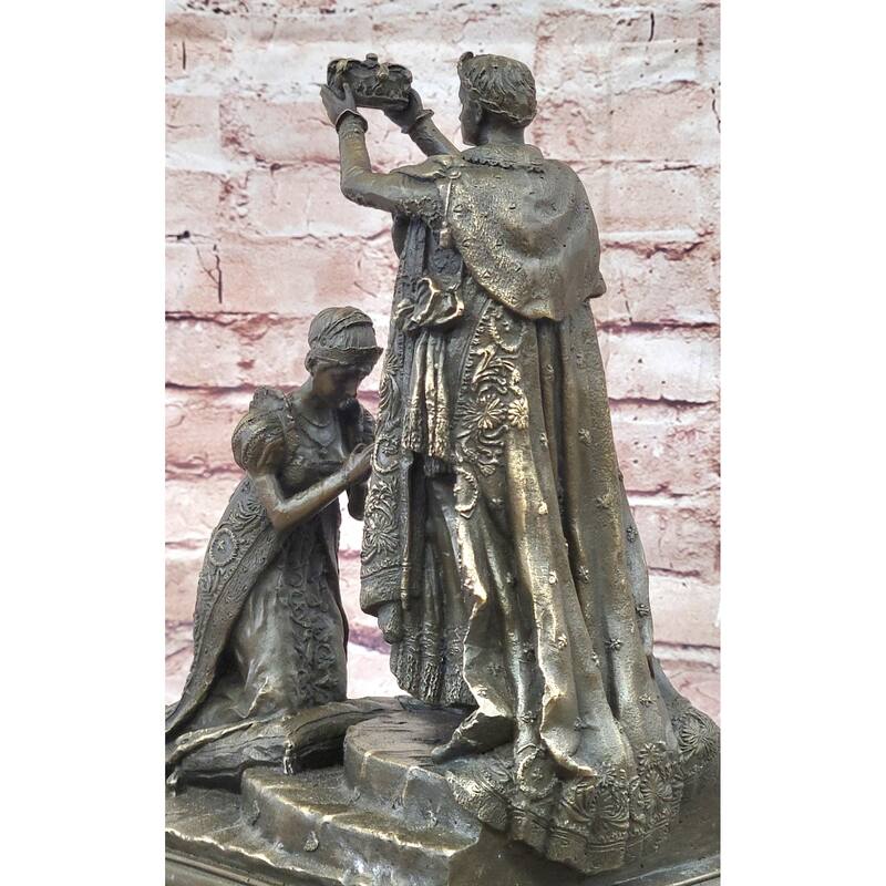 Bronze Coronation Sculpture – Medieval King Crowning Queen Statue On Marble Base