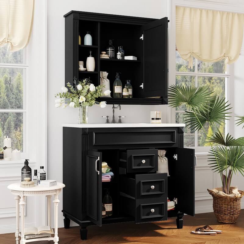 36'' Bathroom Vanity with Top Sink, Modern Bathroom Storage Cabinet with 2 Soft Closing Doors, 2 Drawers and Single Sink
