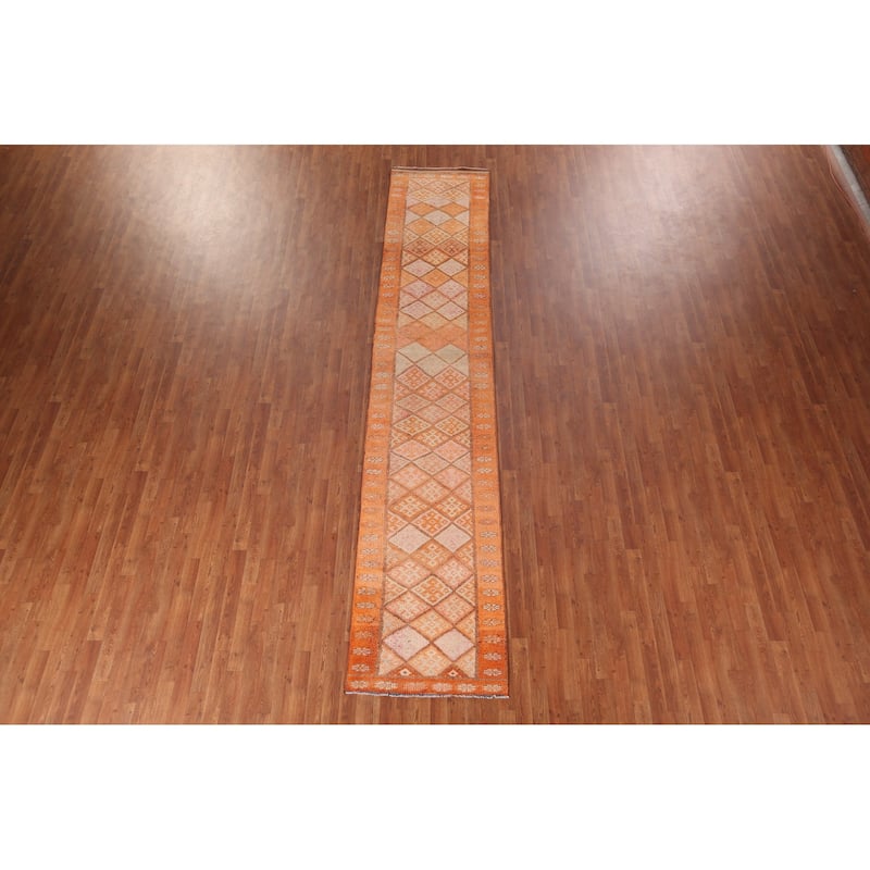 Oushak Turkish Vintage Runner Rug Hand-Knotted Geometric Wool Carpet - 2'8"x 13'7"