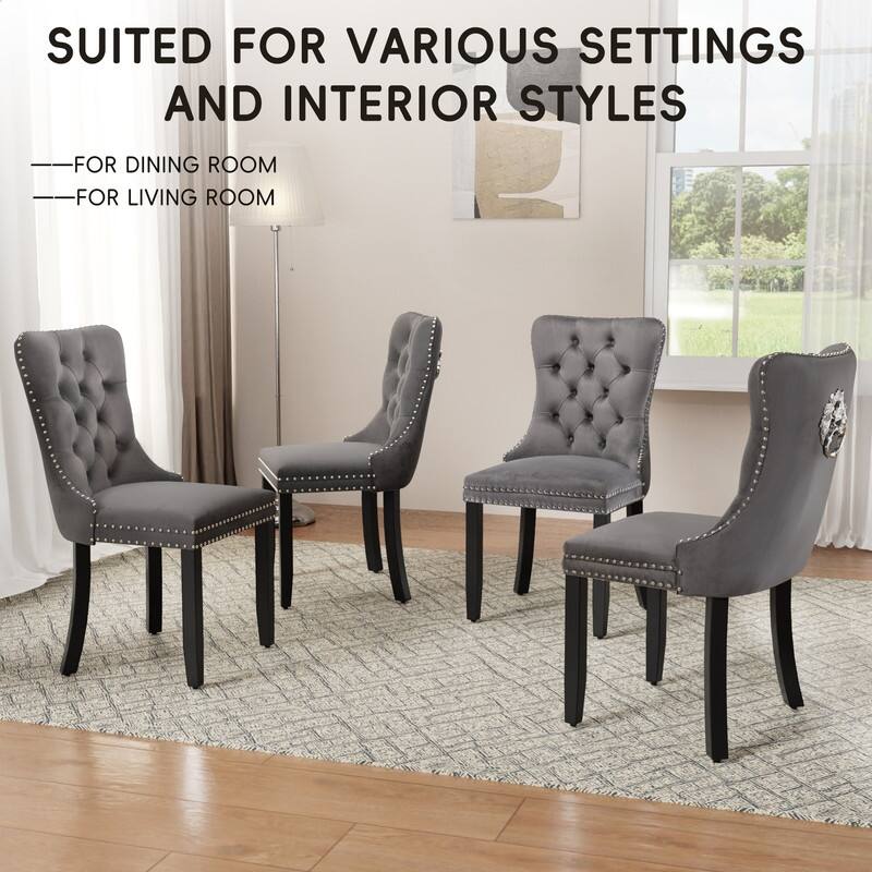 High-end Tufted Velvet Upholstered Nailhead Dining Chair Set of 6