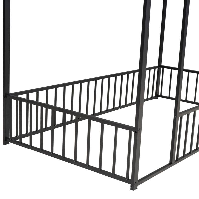 Kids' Twin/Full Metal House Bed Frame with Roof and Fence, Playful Sleep and Play Space, Sturdy Frame, Multiple Colors