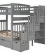preview thumbnail 9 of 15, Full Over Full Kids Bunk Bed with Shelves, Drawers - Gray/White, Plywood MDF Pinewood