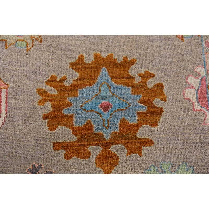 Hand Knotted Oriental 100% Wool Carpet Transitional Floral Greys & Charcoal Oushak Runner Rug - 9' 11'' X 2' 9''