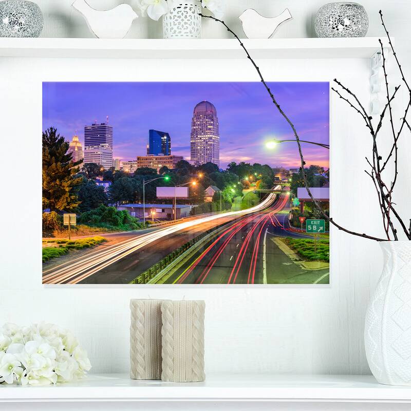 Winston Salem North Carolina - Cityscape Glossy Metal Wall Art