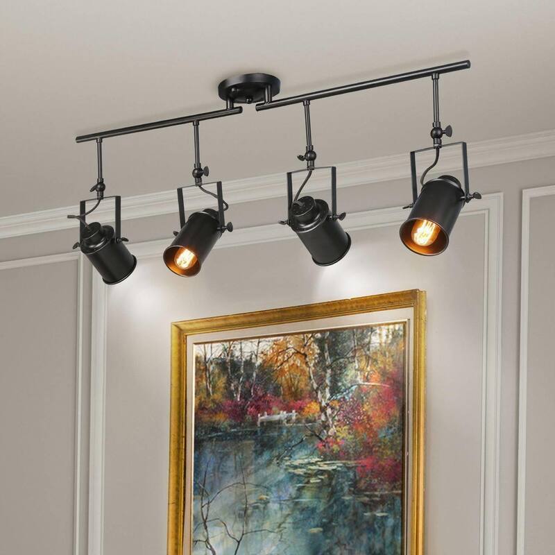 Modern Black 4-Light Spotlight Adjustable Linear Track Lighting Kit Flush Mount Ceiling Light - W 36.4" x E4.7" x H15"