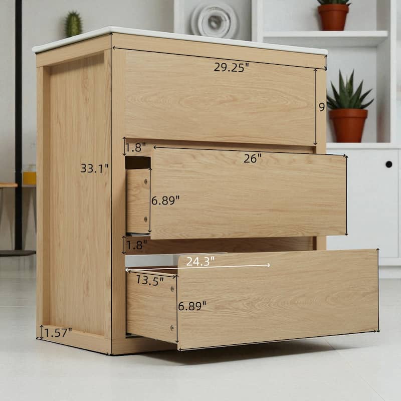 30" Freestanding Bathroom Vanity with Ceramic Sink, 2 Soft Close Drawers, Beveled Handleless Design