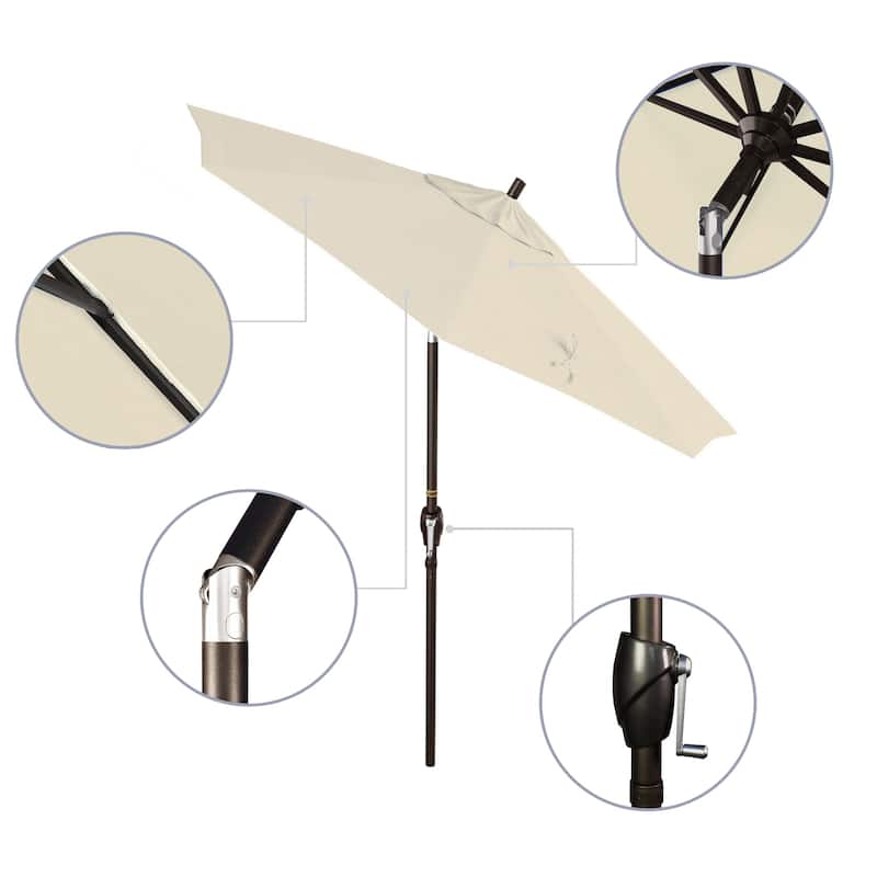 California Umbrella 7.5' Rd. Aluminum Patio Umbrella, Crank Lift with Push Button Tilt, Bronze Finish, Pacifica Fabric