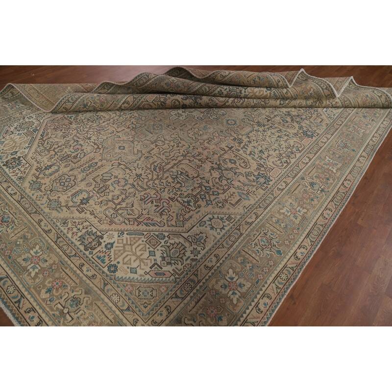 Geometric Tabriz Distressed Persian Vintage Rug Handmade Wool Carpet - 7'10" x 10'9"