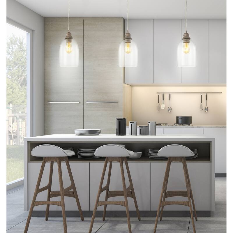 Ira 6.25" Adjustable Greige Glass LED Pendant, Grey/Clear by JONATHAN Y