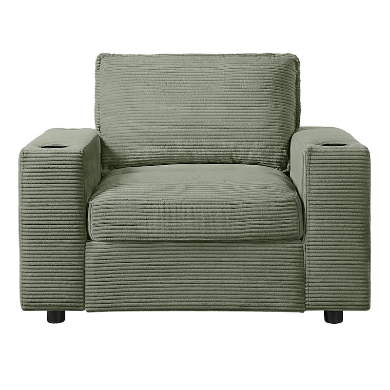 Roomfitters Oversized Chaise Lounge Chair with Storage Ottoman and Built-in USB Charging Port, Corduroy Sleeper Couch