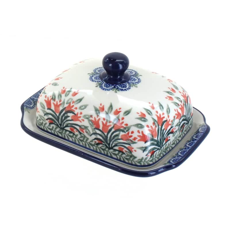 Blue Rose Polish Pottery 295 Ceramika Artystyczna Butter Dish