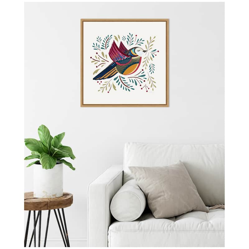 Kate and Laurel Sylvie Peace Bird Cream Framed Canvas by Carey Copeland