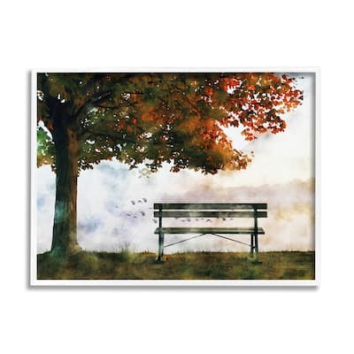 Stupell Quiet Autumn Park Bench and Tree Surrealist Illustration Framed Wall Art, Design by Ziwei Li - Multi-Color