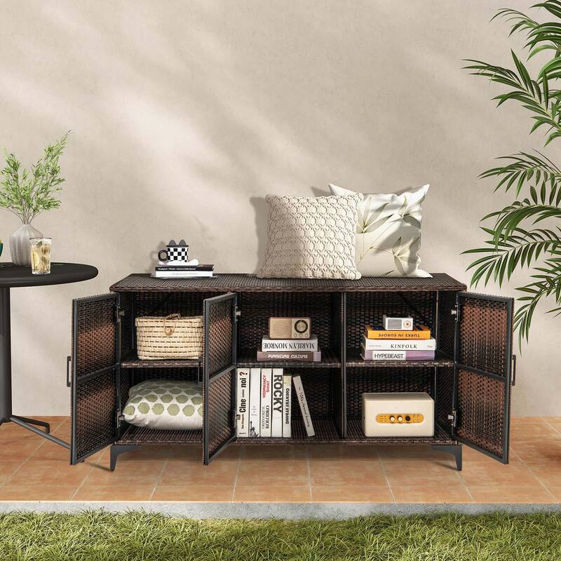 Outdoor Storage Box Wicker Rattan Patio Storage Cabinet