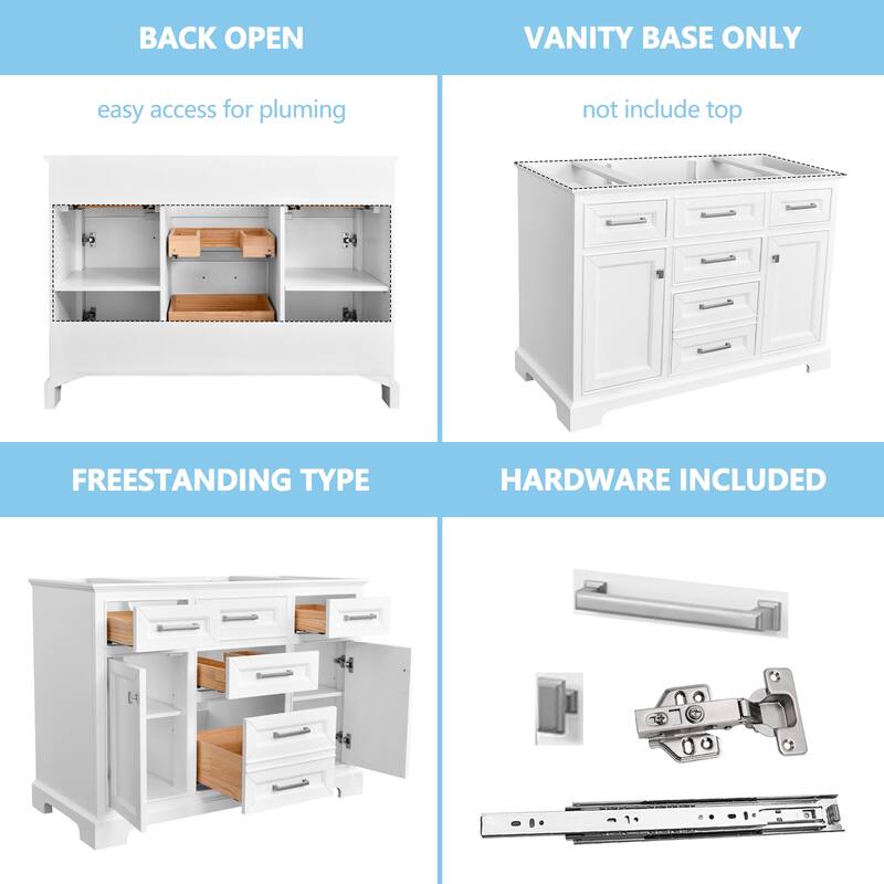 Nephelily 48" 60" 72" Vintage Uni-Vanity Bathroom Cabinet, Extra-Tall Drawer - 48 in. Base Only No Top