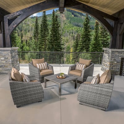 Cannes 5 Piece Subrella Outdoor Patio Club & Table Chat Set