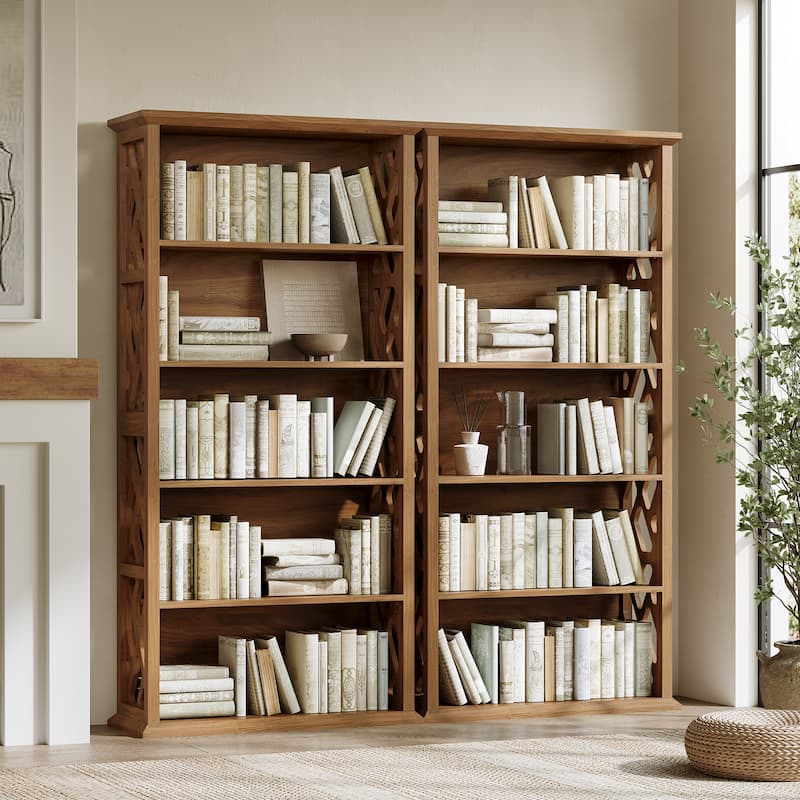 70.9" Wooden Bookshelf, Farmhouse 5-Shelf Bookcase and Bookshelves