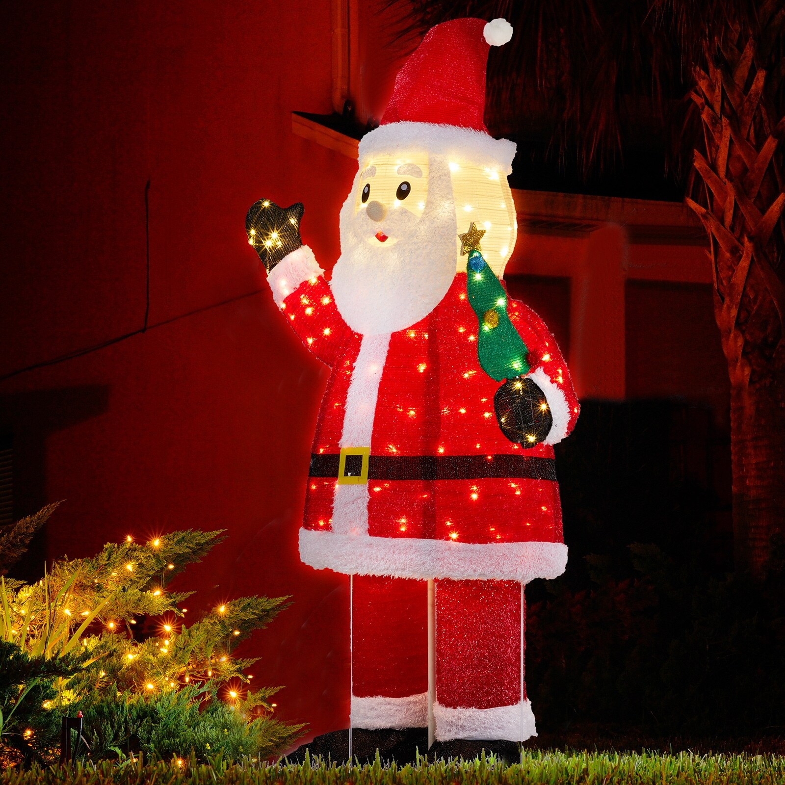 6Ft Lighted Santa Christmas Yard Decorations, Pre-Lit Pull Up